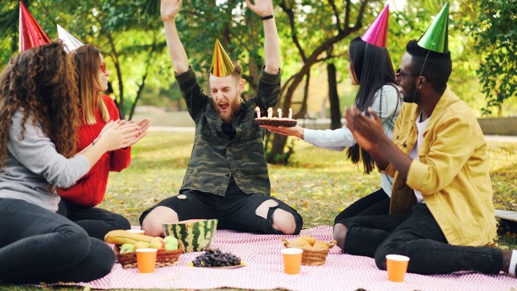 A group celebrating together outdoors