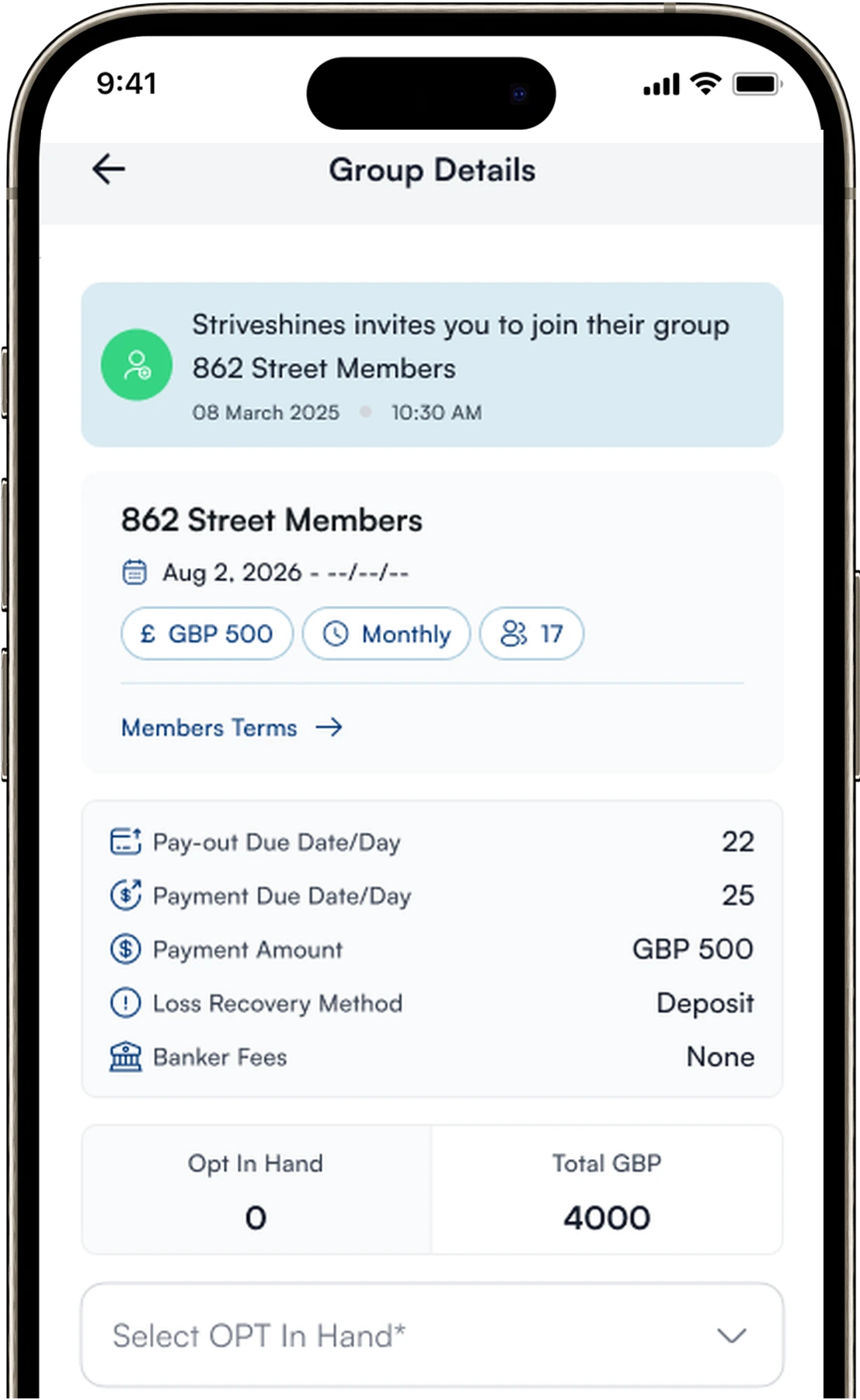 Invitation flow inside the Pardner Pal mobile app